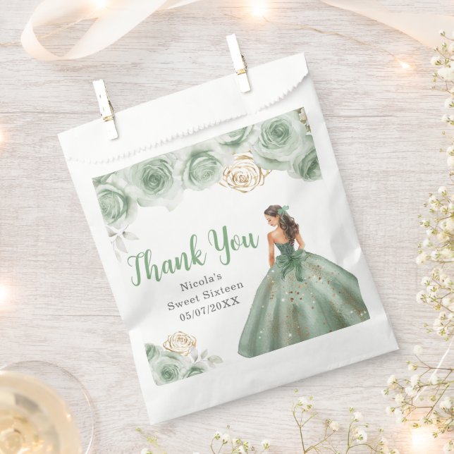 Sachets En Papier Princesse florale en robe verte Sweet Sixteen (Coupé)