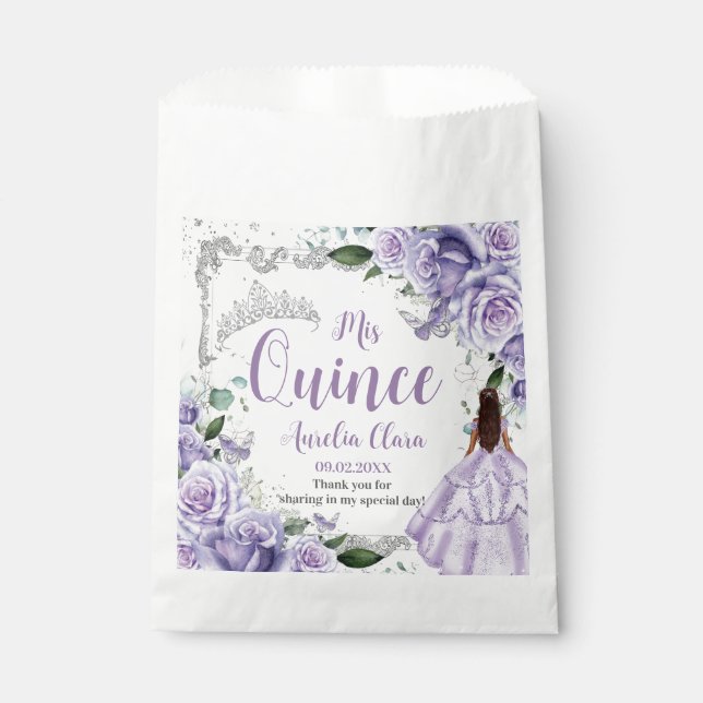 Sachets En Papier Princesse Florale violette Silver Quinceañera 16 1 (Devant)