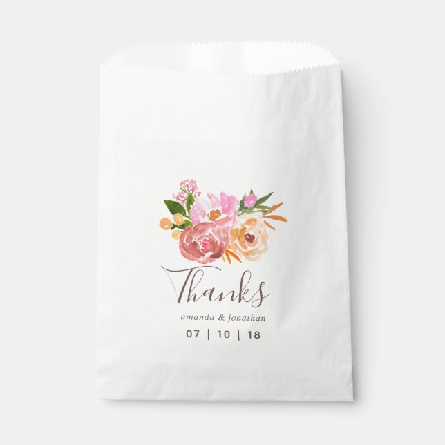 Sachets En Papier Printemps mariage aquarelle fleurs invités faveur (Devant)