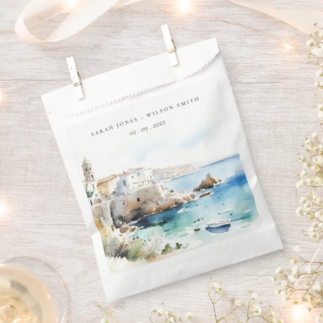 Sachets En Papier Puglia, Italy Watercolor Landscape Wedding (Coupé)