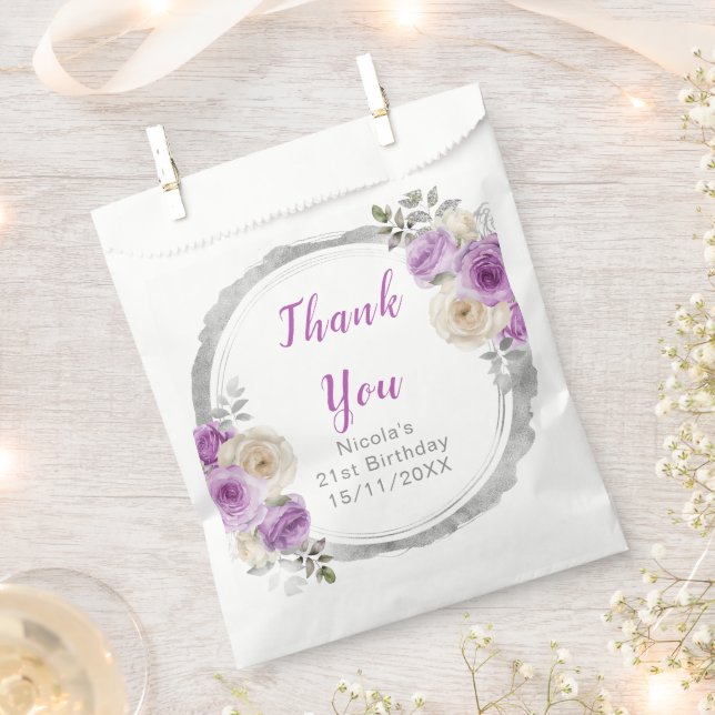 Sachets En Papier Purple and Silver Elegant Flowers Birthday (Coupé)