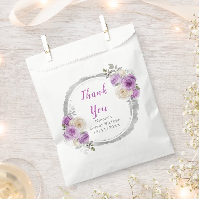 Sachets En Papier Purple and Silver Elegant Flowers Sweet Sixteen (Coupé)