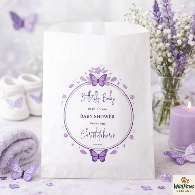 Sachets En Papier Purple Butterfly Baby Girl Baby Shower  (Purple Butterfly Baby Girl Baby Shower Favor Bag
)