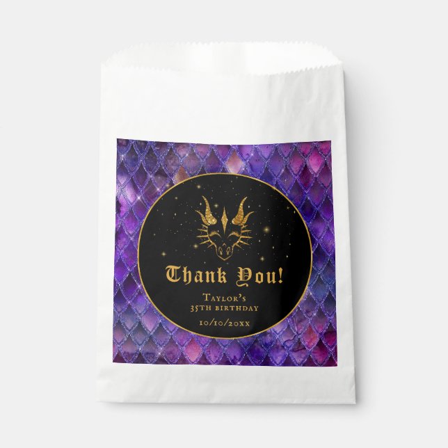 Sachets En Papier Purple Dragon Scales Or Anniversaire Merci (Devant)