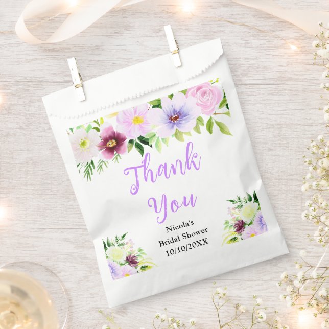 Sachets En Papier Purple Flowers Bridal Shower Thank You (Coupé)
