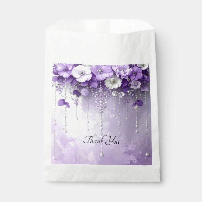 Sachets En Papier Purple Flowers with Dangling Pearls Favor Bag (Devant)