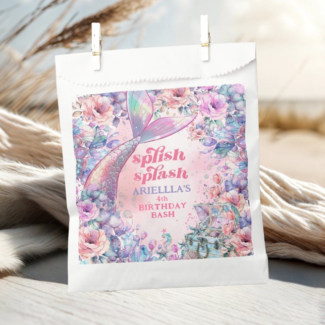 Sachets En Papier Queue de sirène pailletée de fleurs pour 4e annive (Créateur téléchargé)