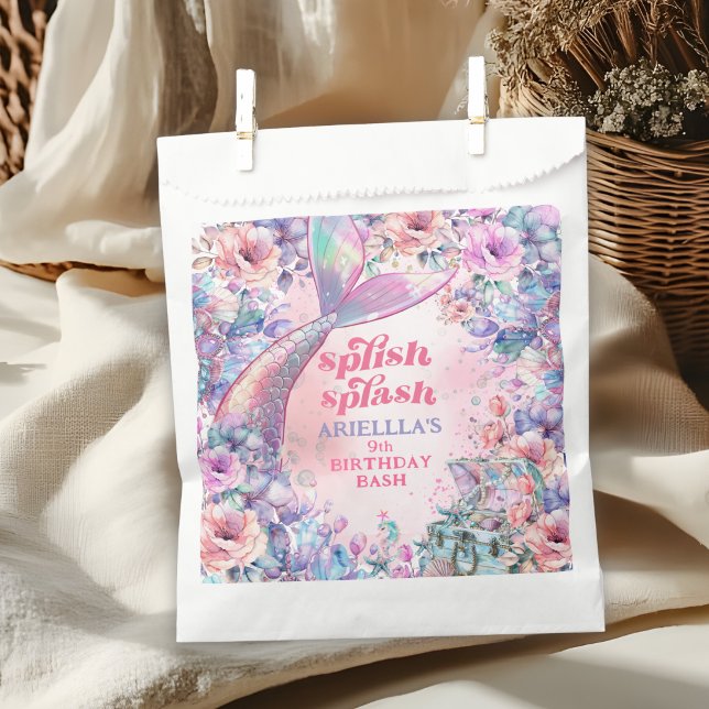 Sachets En Papier Queue de sirène pailletée Fleur 9e Anniversaire (Créateur téléchargé)