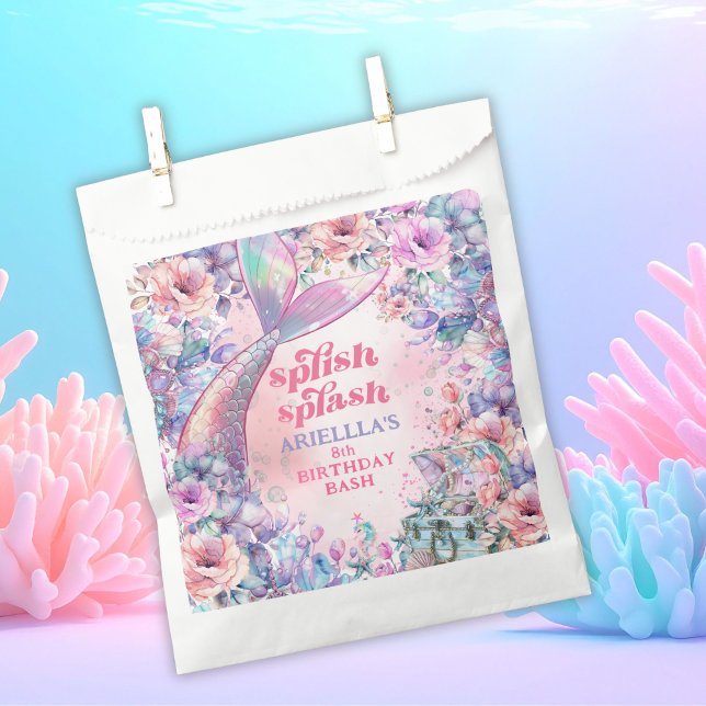 Sachets En Papier Queue de sirène pailletée fleurs 8e anniversaire (Créateur téléchargé)