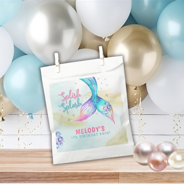Sachets En Papier Queue de sirène Paillettes Splish Splash anniversa (Créateur téléchargé)