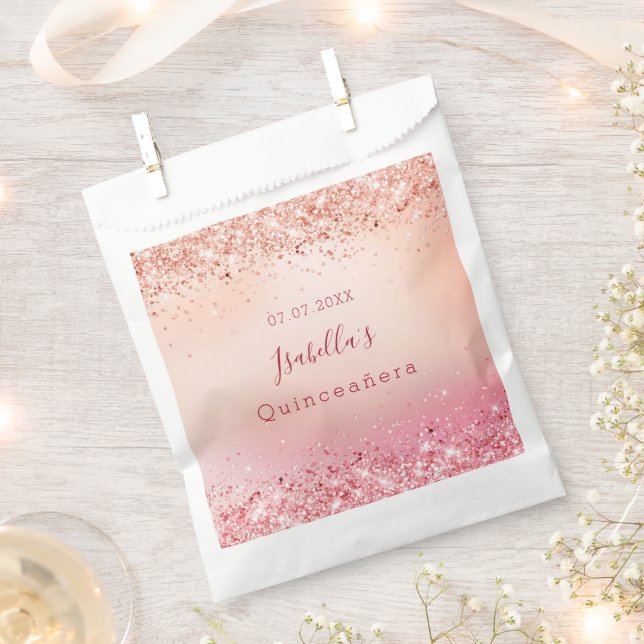 Sachets En Papier Quinceanera anniversaire blush rose rose rose or (Coupé)