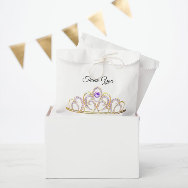 Sachets En Papier Quinceañera Gold Amethyst Tiara Favoriser Sac (Fête)
