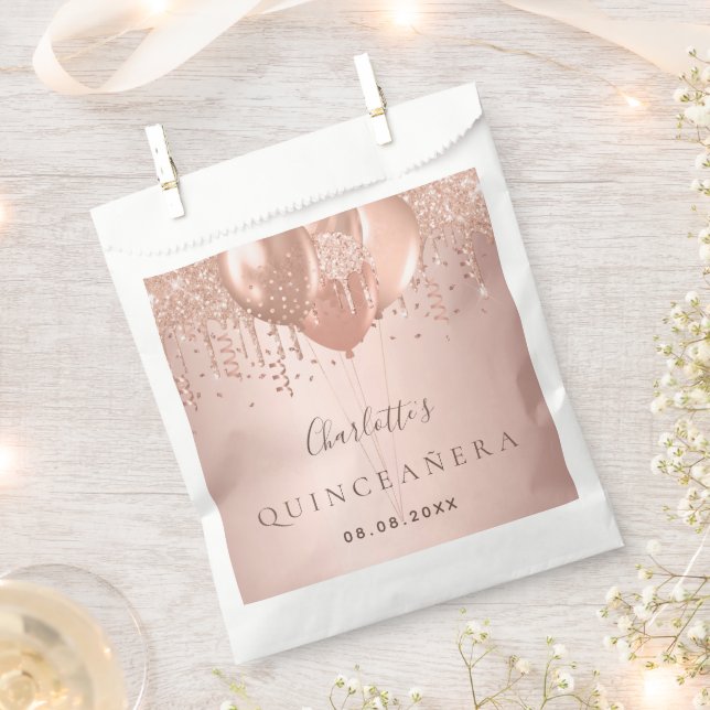 Sachets En Papier Quinceanera rose ballon d'or fête (Coupé)