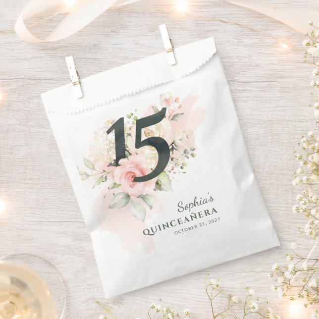 Sachets En Papier Quinceanera rose florale rustique 15e fête d'anniv (Coupé)