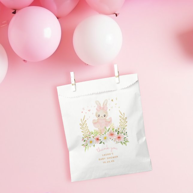 Sachets En Papier Rabbit Ballerina Bunny fille Baby shower Merci (Watercolor Ballerina Rabbit Baby Shower Thank Your Favor Bag)