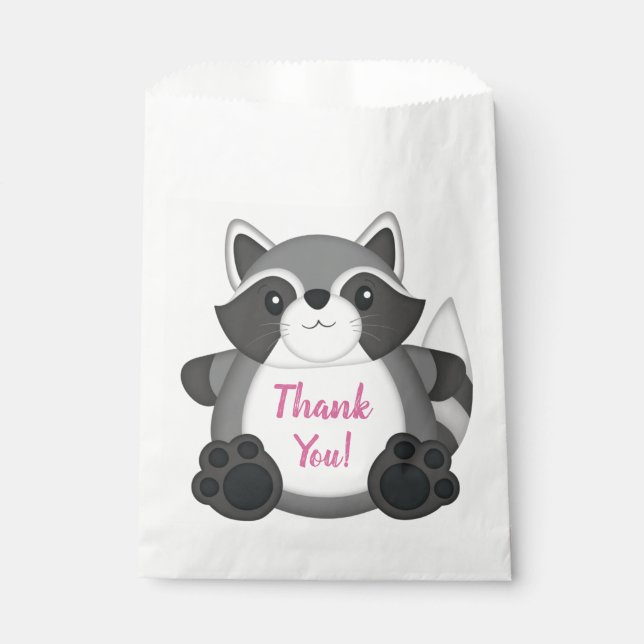 Sachets En Papier Raccoon fête d'anniversaire rose (Devant)