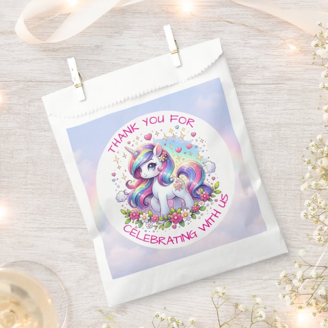 Sachets En Papier Rainbow Unicorn Girl's Birthday Party Personalized (Coupé)