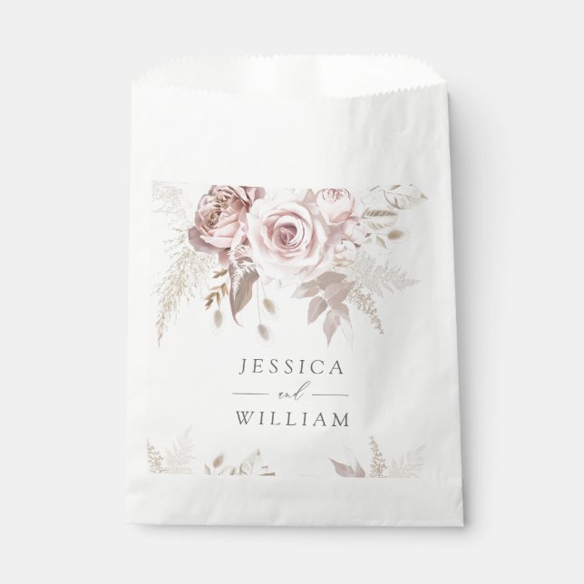 Sachets En Papier Réception de mariage floral ivoire rose poudrée (Devant)