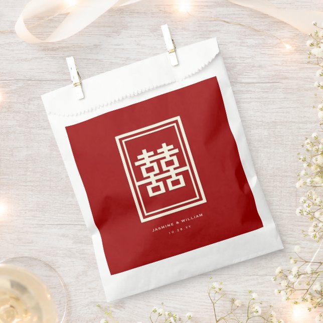 Sachets En Papier Rectangle double bonheur Mariage chinois classique (Coupé)