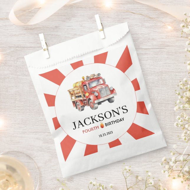 Sachets En Papier Red cute camion garçon fête d'anniversaire (Coupé)