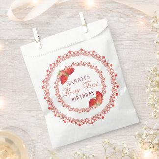 Sachets En Papier Red Lace Berry First Birthday Round
