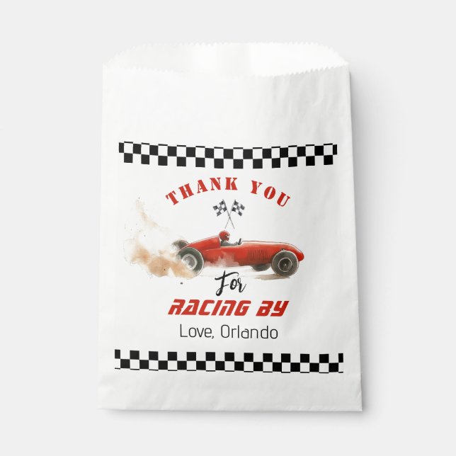 Sachets En Papier Red race car Boy course anniversaire merci (Devant)