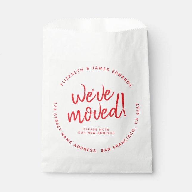 Sachets En Papier Red Rustic Script We've Moved New Address (Devant)