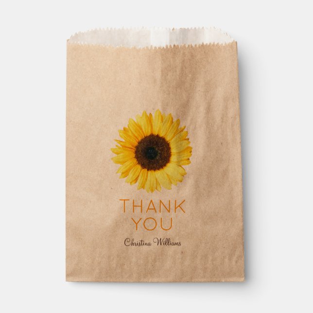 Sachets En Papier Remerciement au Tournesol Rustique (Devant)