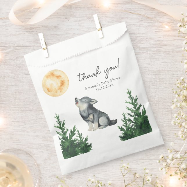 Sachets En Papier Remerciement Baby Shower Loup Aquarelle (Coupé)