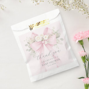 Sachets En Papier Remerciement Baby Shower Ruban Rose Eucalyptus