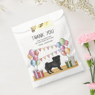 Sachets En Papier Remerciement d'anniversaire au Pug noir couleur pa