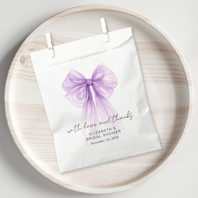 Sachets En Papier Remerciement de Fête de Mariage Coquette Ruban Vio (Coquette Purple Bow Bridal Shower Thank You Favor Bag)