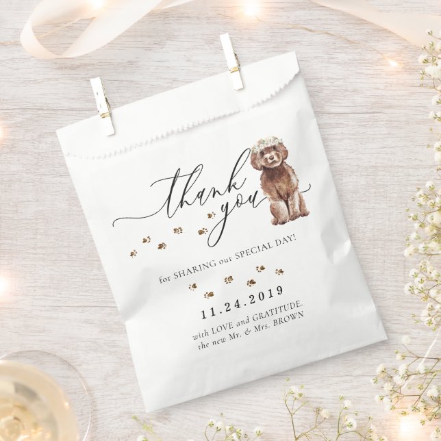 Sachets En Papier Remerciement de mariage de chien Cavapoo marron (Coupé)