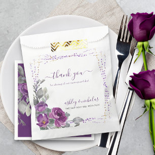 Sachets En Papier Remerciement de mariage floral pourpre et confetti