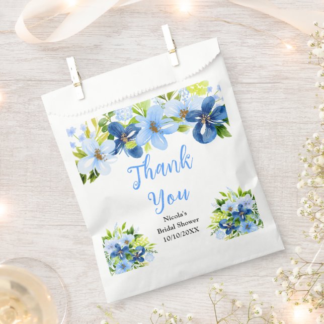 Sachets En Papier Remerciement pour Baby Shower de Mariée Fleurs Ble (Coupé)