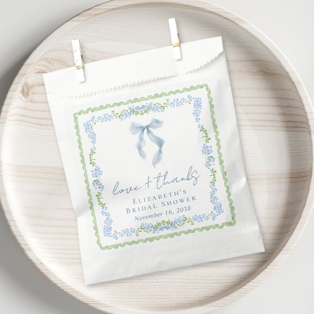 Sachets En Papier Remerciements de Baby Shower Mariage Élégant Ruban (Elegant Blue Bow Bridal Shower Thank You Favor Bag)