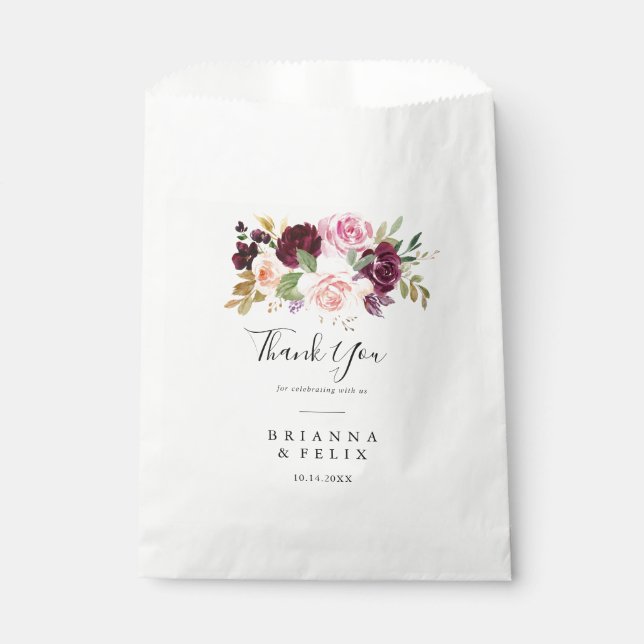 Sachets En Papier Remerciements de mariage à la flore botanique rust (Devant)