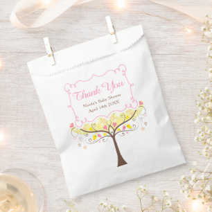 Sachets En Papier Remerciements Fleuris Oiseaux Jaune Rose pour Baby