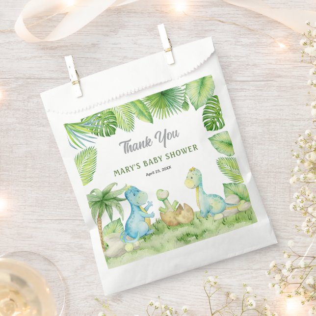Sachets En Papier Remerciements pour Baby Shower de Dinosaure (Coupé)