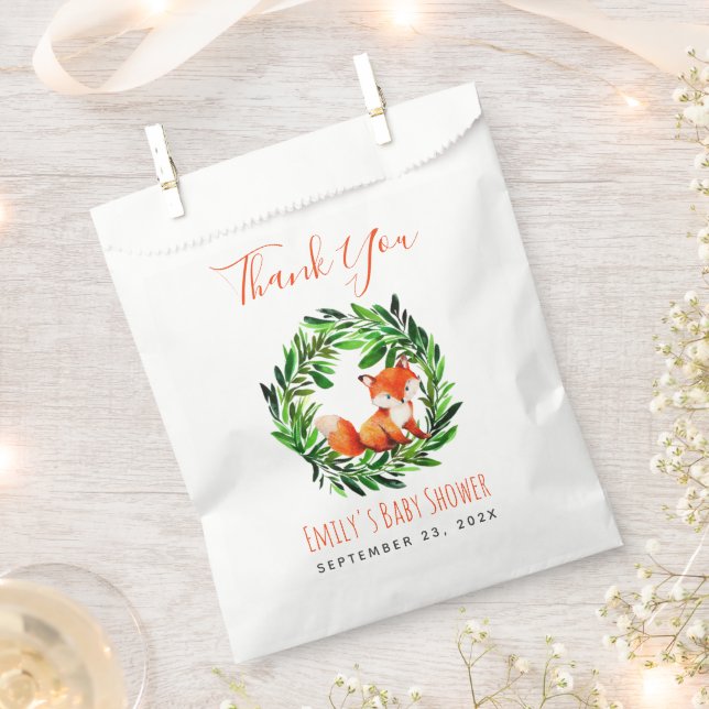 Sachets En Papier Remerciements pour une Baby Shower Renard Bois Ver (Coupé)