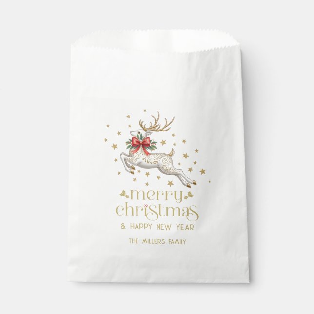 Sachets En Papier Renne de Noël blanc or (Devant)