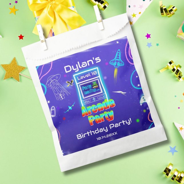 Sachets En Papier Retro Arcade Power Up Jeux Anniversaire (Créateur téléchargé)