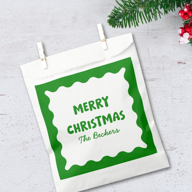 Sachets En Papier Retro Bold Wavy Green Fun Custom Joyeux Noël (Créateur téléchargé)