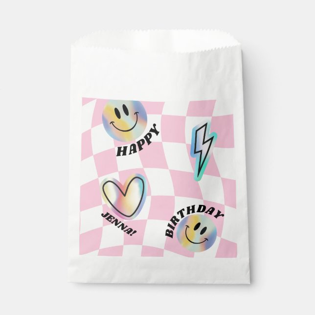 Sachets En Papier Retro Emoji Souriez Anniversaire Pour Les Filles (Devant)