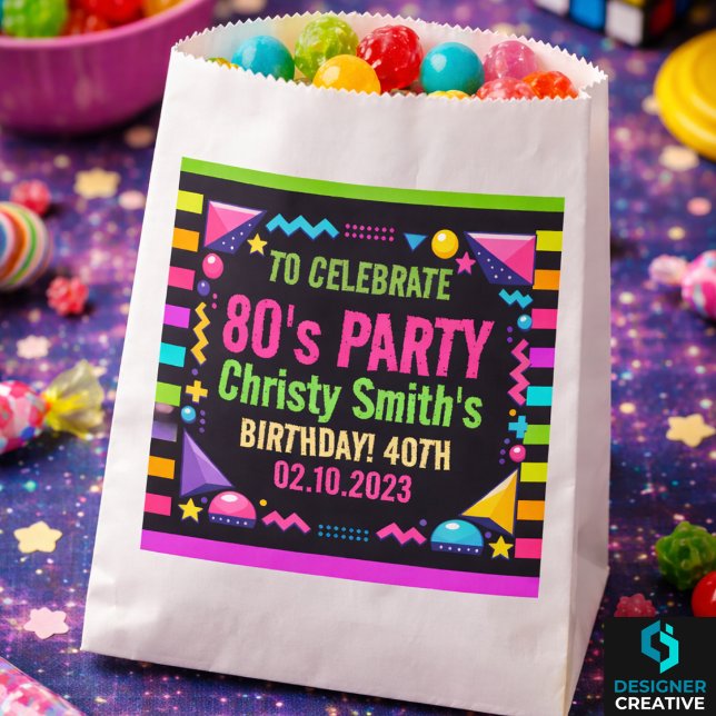 Sachets En Papier Retro Neon 80s Birthday Party (Retro Neon 80s Birthday Party Favor Bag
)
