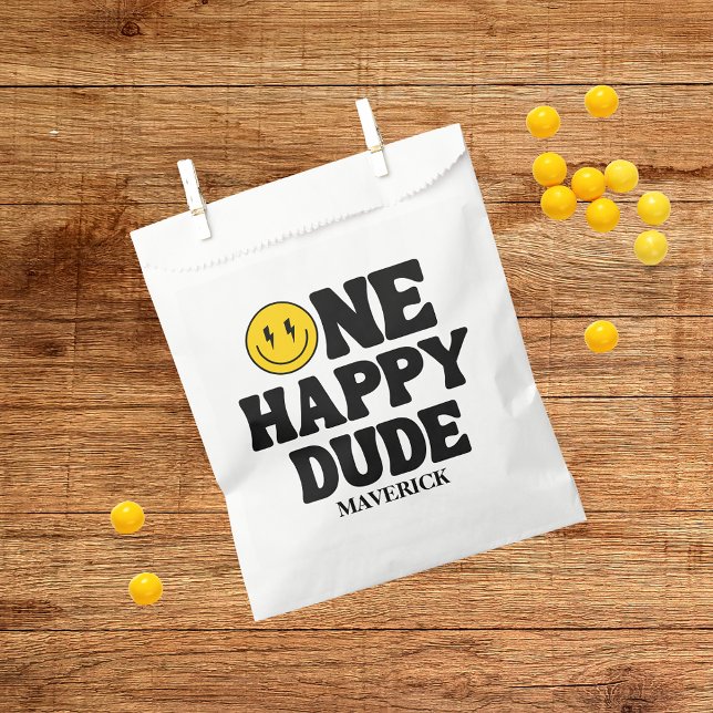 Sachets En Papier Retro One Happy Dude Smile Face Boy 1st Birthday (Créateur téléchargé)