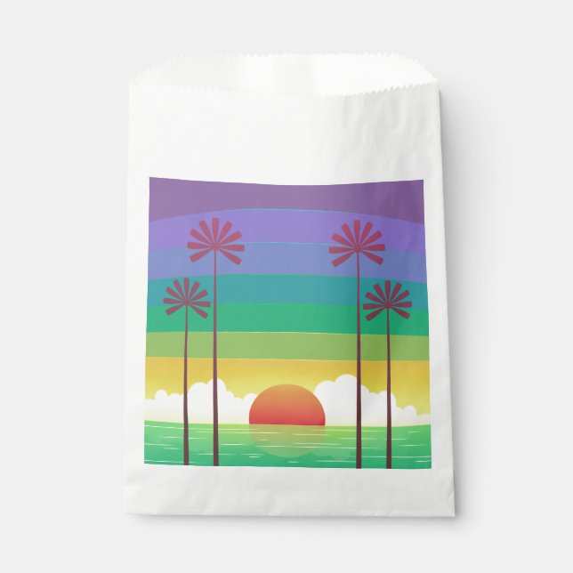 Sachets En Papier Retro Purple Sunset Palm Trees Art (Devant)