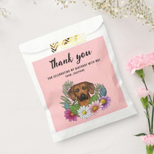 Sachets En Papier Rhodesian Ridgeback Et Fleurs Merci Anniversaire (Scellé)