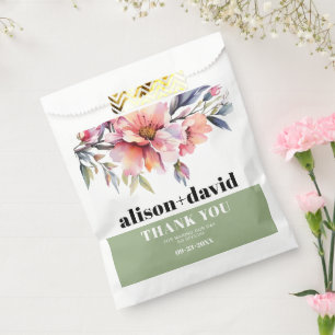 Sachets En Papier Rhododendron fleurs rose pêche typographie mariage