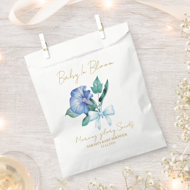Sachets En Papier Ribbon | Morning glory Seeds Baby Shower Favor Bag (Coupé)